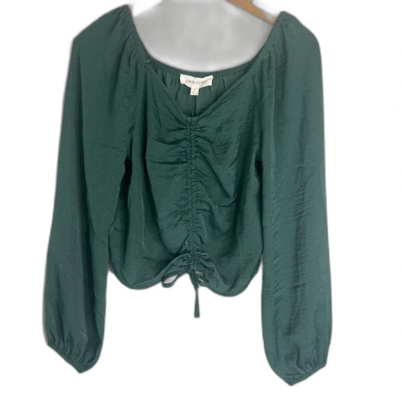 Pink Rose NWT Evergreen Long Sleeve Vneck Drawstring Pull Front Size Small - Picture 9 of 9